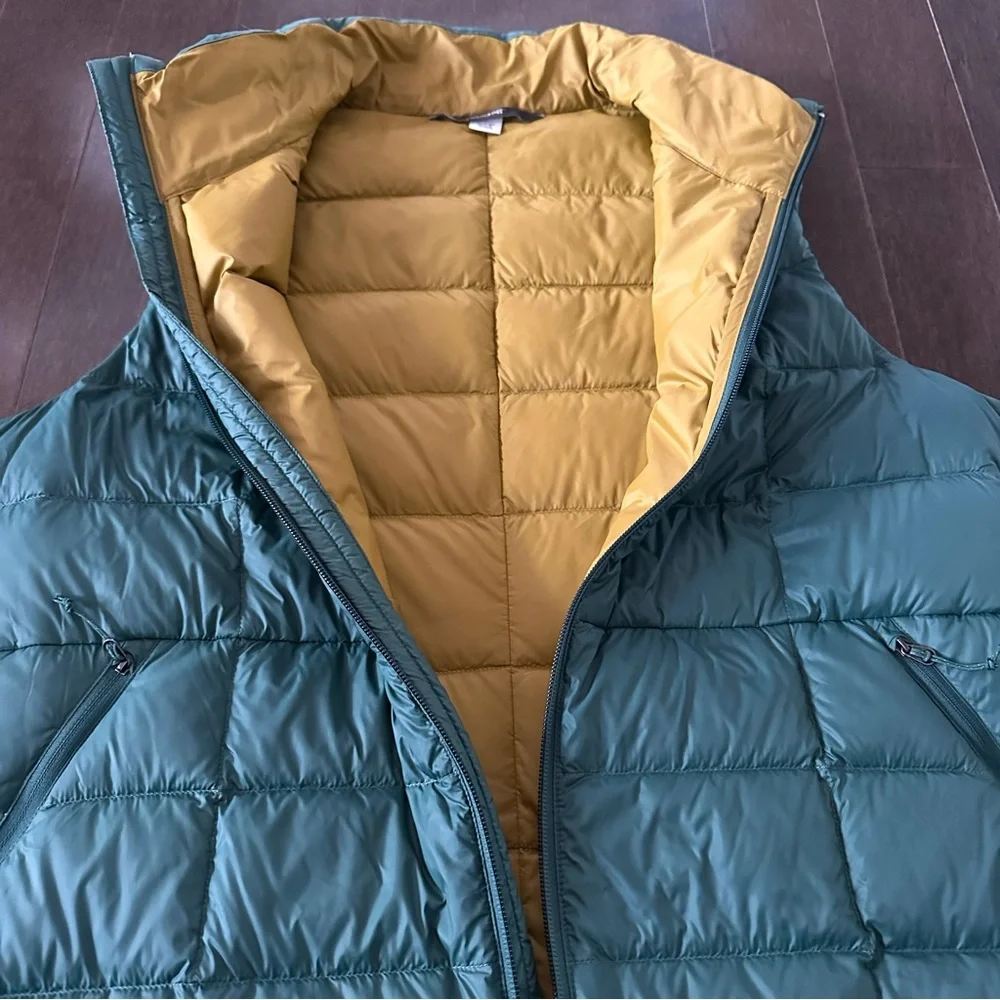 REI COOP Men's Down Puffer Vest Layer Hiking Warm Preppy Green Gold XL - Picture 6 of 8